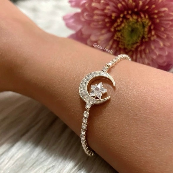 Champagne Chic Woman Jewelry - Starry Night 14K Cubic Zirconia Gold Adjustable Bracelet